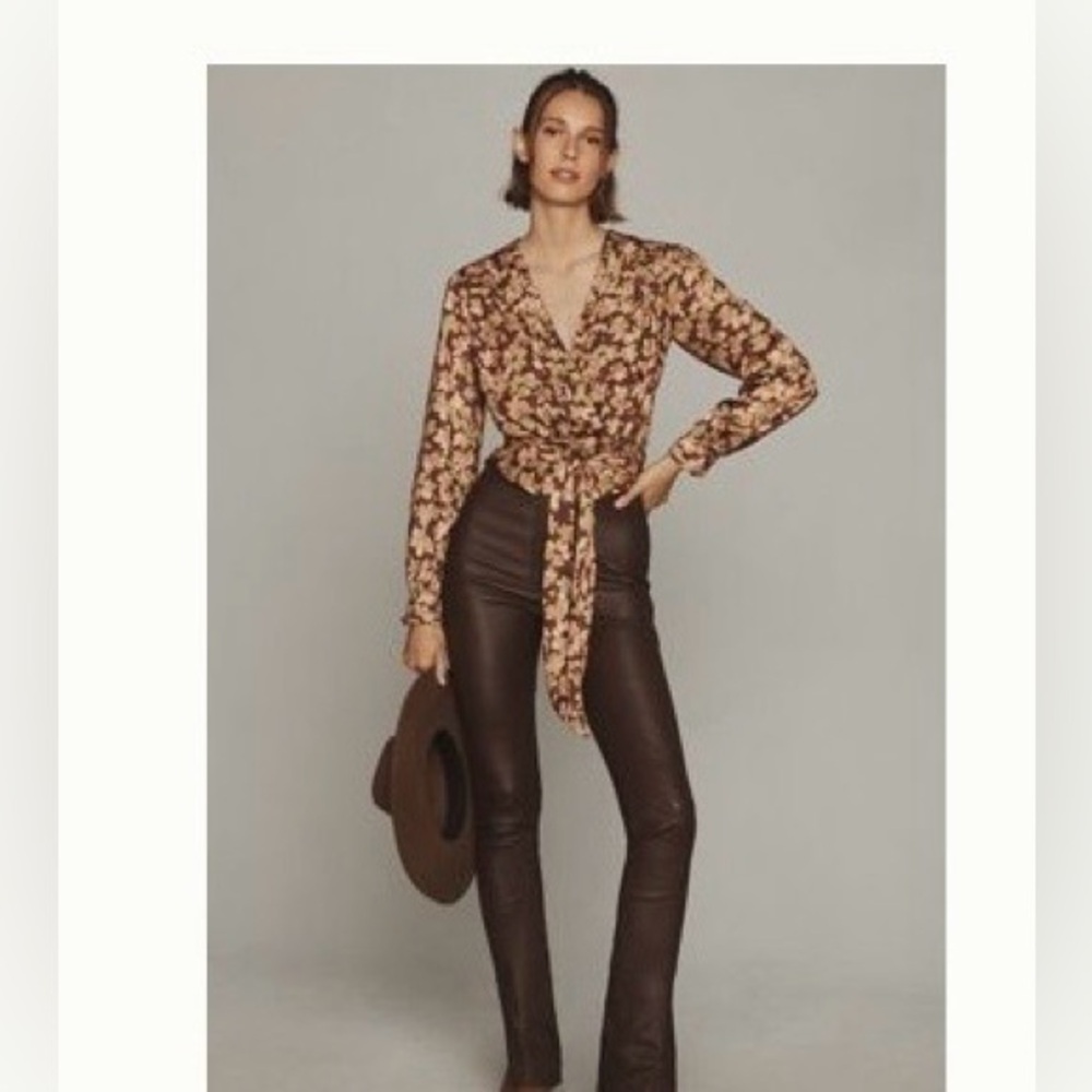 Anthropologie Floral Wrap Blouse NWT Large Brown Boho Romantic Top Silky - Picture 10 of 11